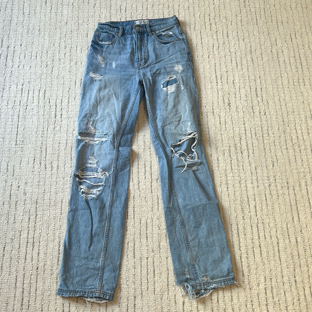High waisted distressed jeans
